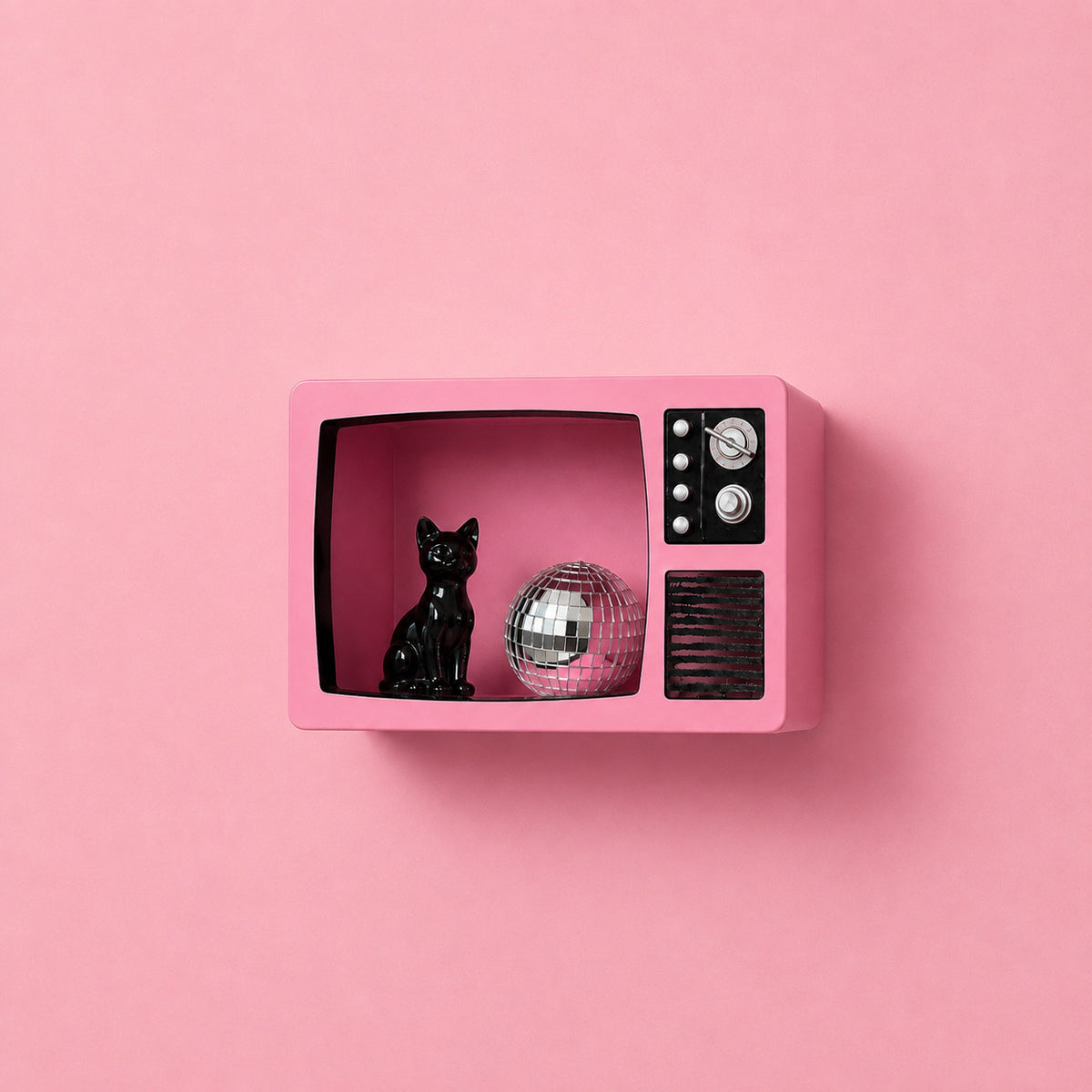 Pink TV shelf on pink — Maison Retro Wall & Soft Decor