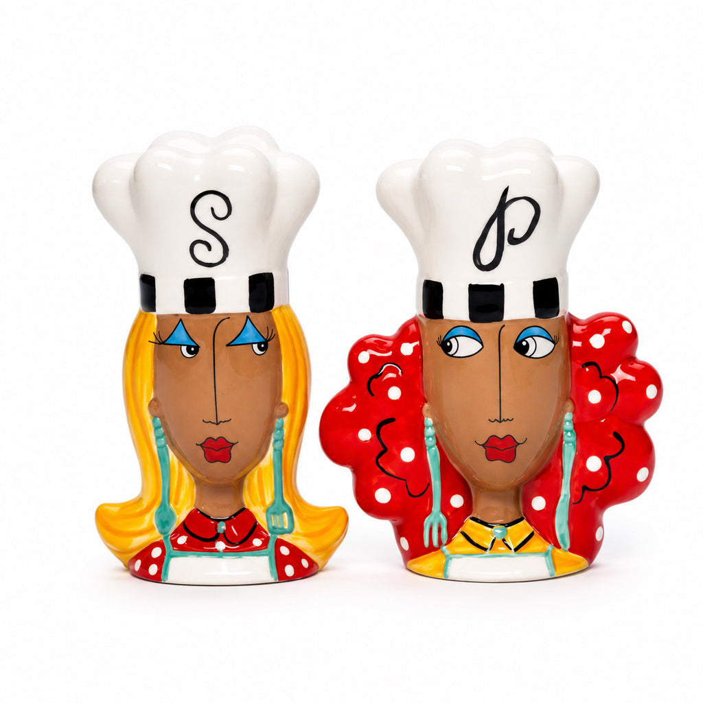 Lola & Nola Bon Appetit — monogrammed chef hat salt and pepper shakers