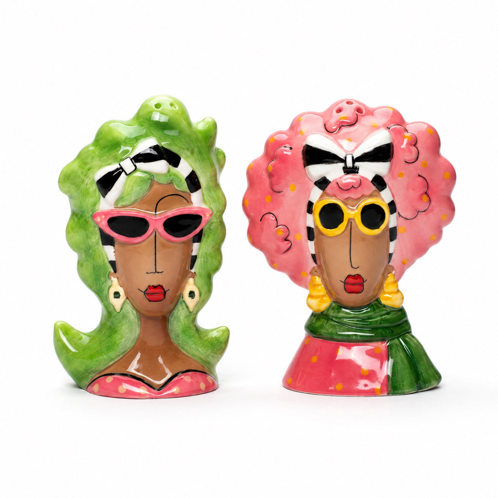 Lola & Nola Gossip Girls — big hair sunglasses salt and pepper shakers
