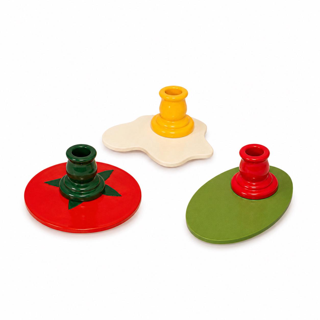 Candleholders — olive, tomato and fried egg ceramic candleholders